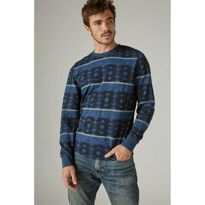 Lucky Brand Printed Indigo Jersey Crew Size Medium Aztec AOP